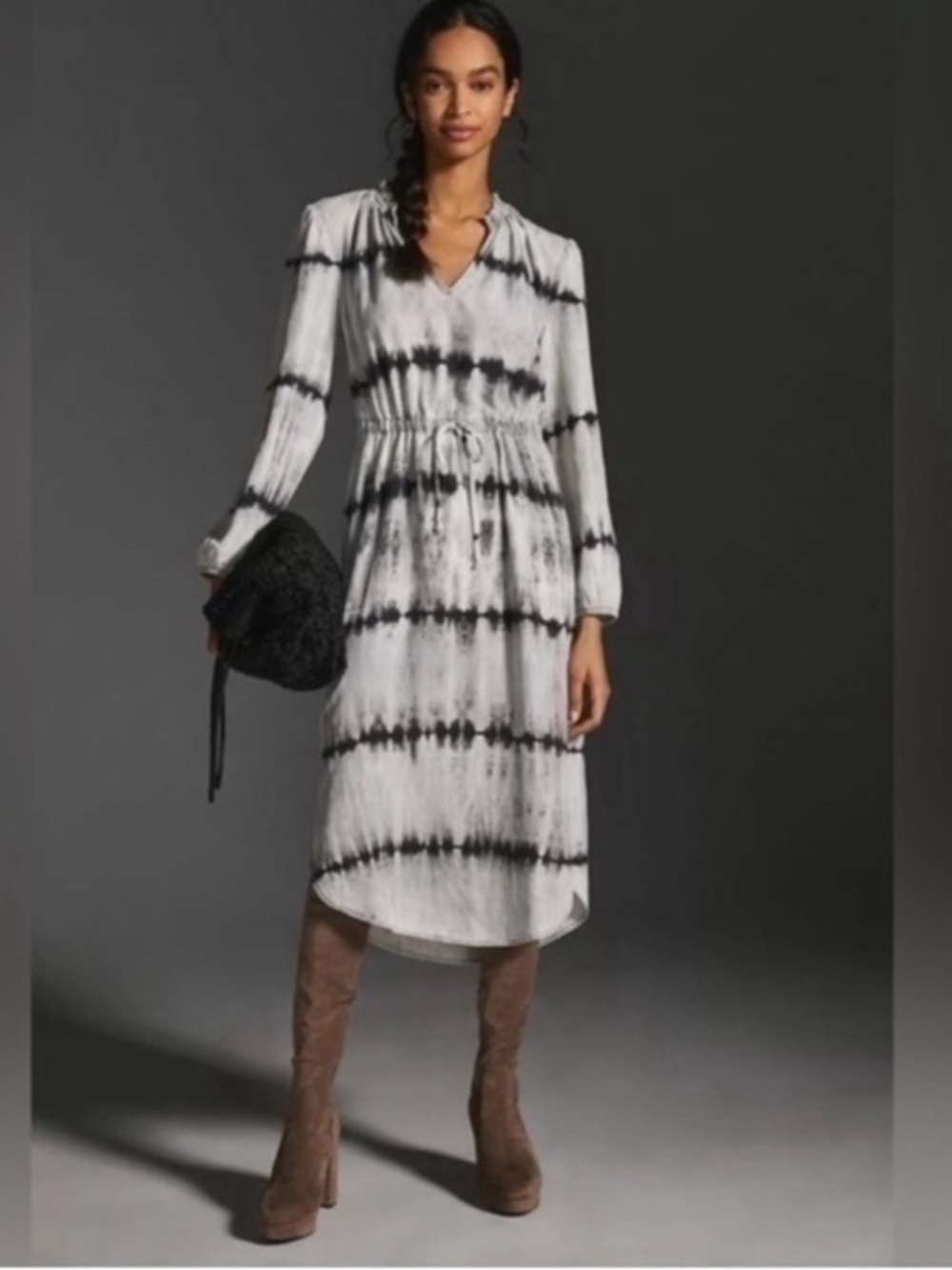 Anthropologie Cloth and Stone Striped Tie Dye Midi Dress Size Large